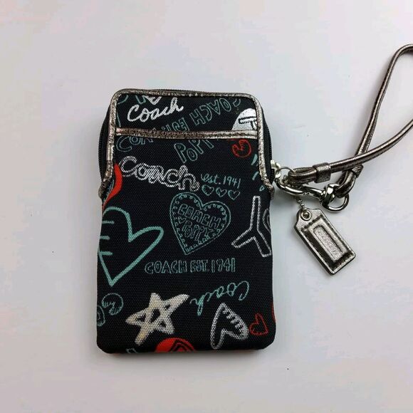 Coach Signature Poppy Cell Phone Camera Case Wristlet Wallet - Picture 3 of 5